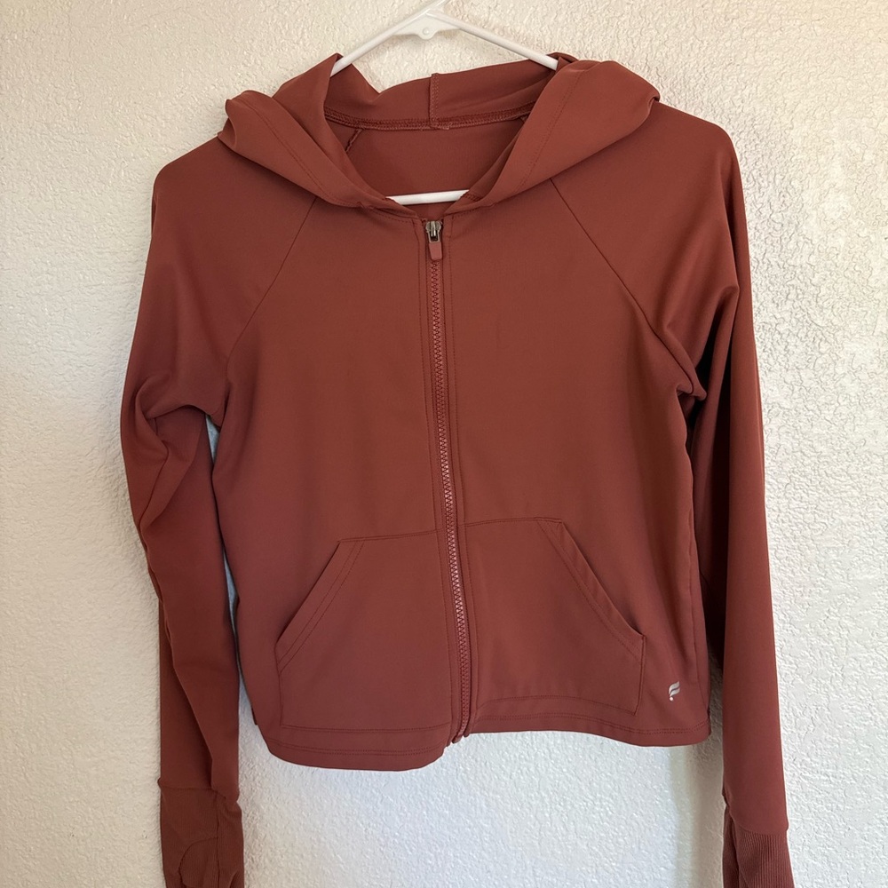 Fabletics Rust Zip-Up Hooded Sweatshirt